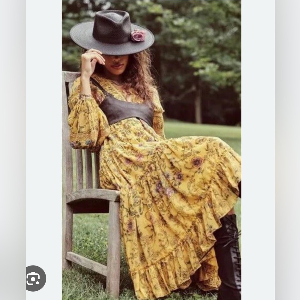 Cassis Floral Chiffon Free People Maxi Dress - Yellow